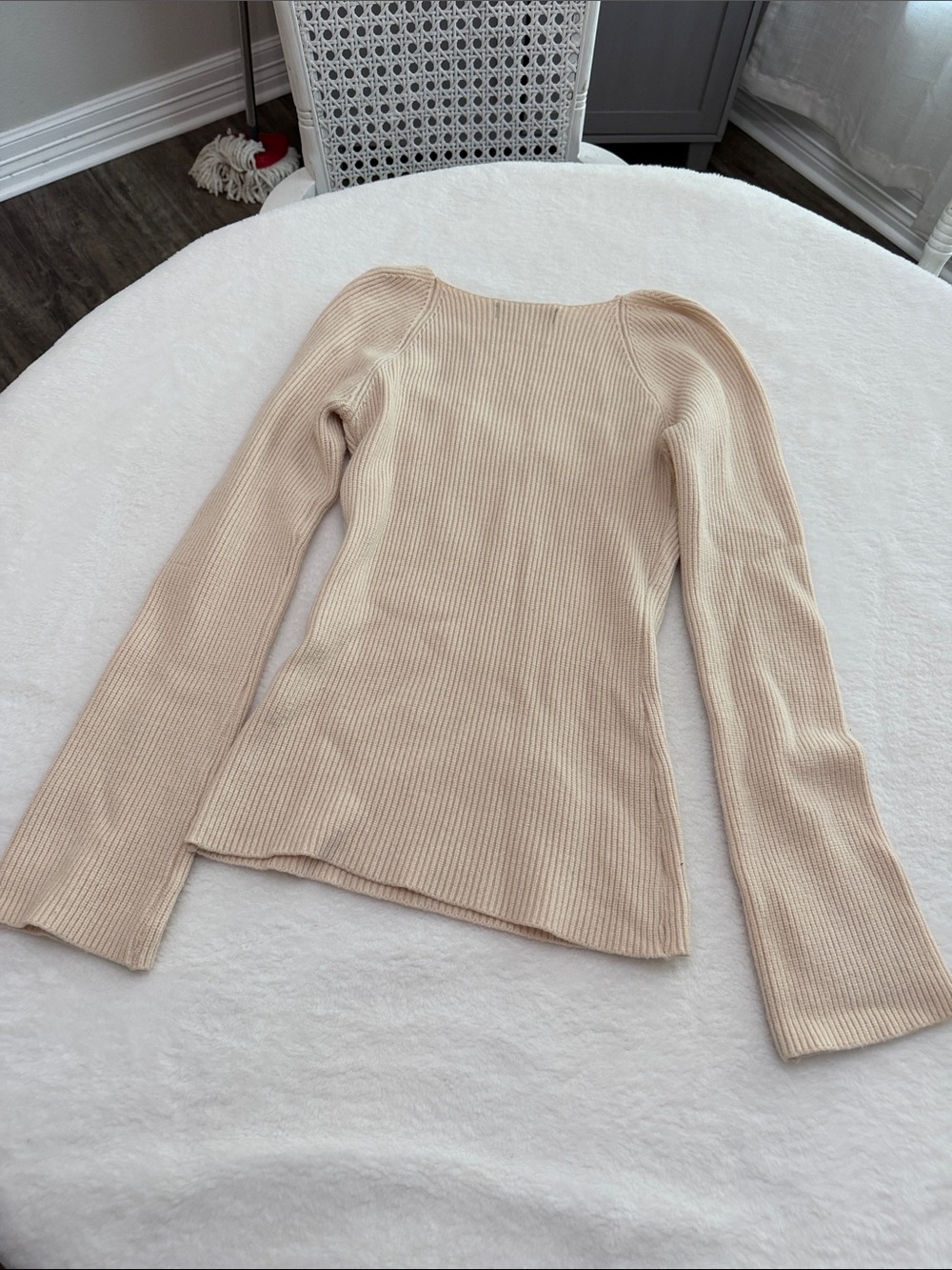 Square-Neck Ribbed Sweater Top - Cream - Picture 3 of 3